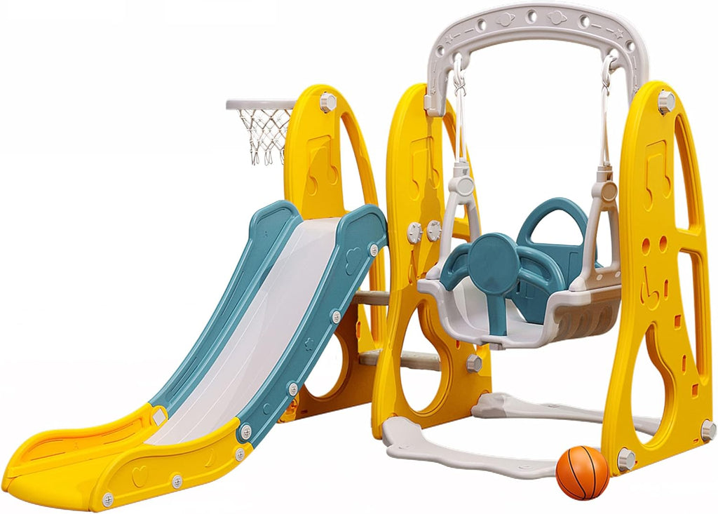 4 in 1 Toddler Slide and Swing Set with Basketball Hoop B627