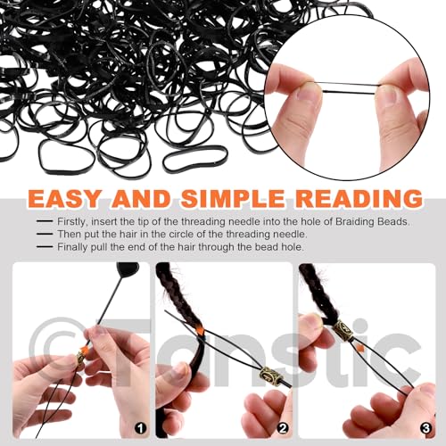 300Pcs Viking Rune Beads Hair Beard Beads Set including 5Pcs Black Pull Hairpin Quick Beader Hairpins and 200Pcs Black Rubber Bands with a Bag F55137