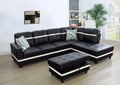 Black Leather 3-Piece L-Shaped Sectional Sofa Set with Ottoman I304507