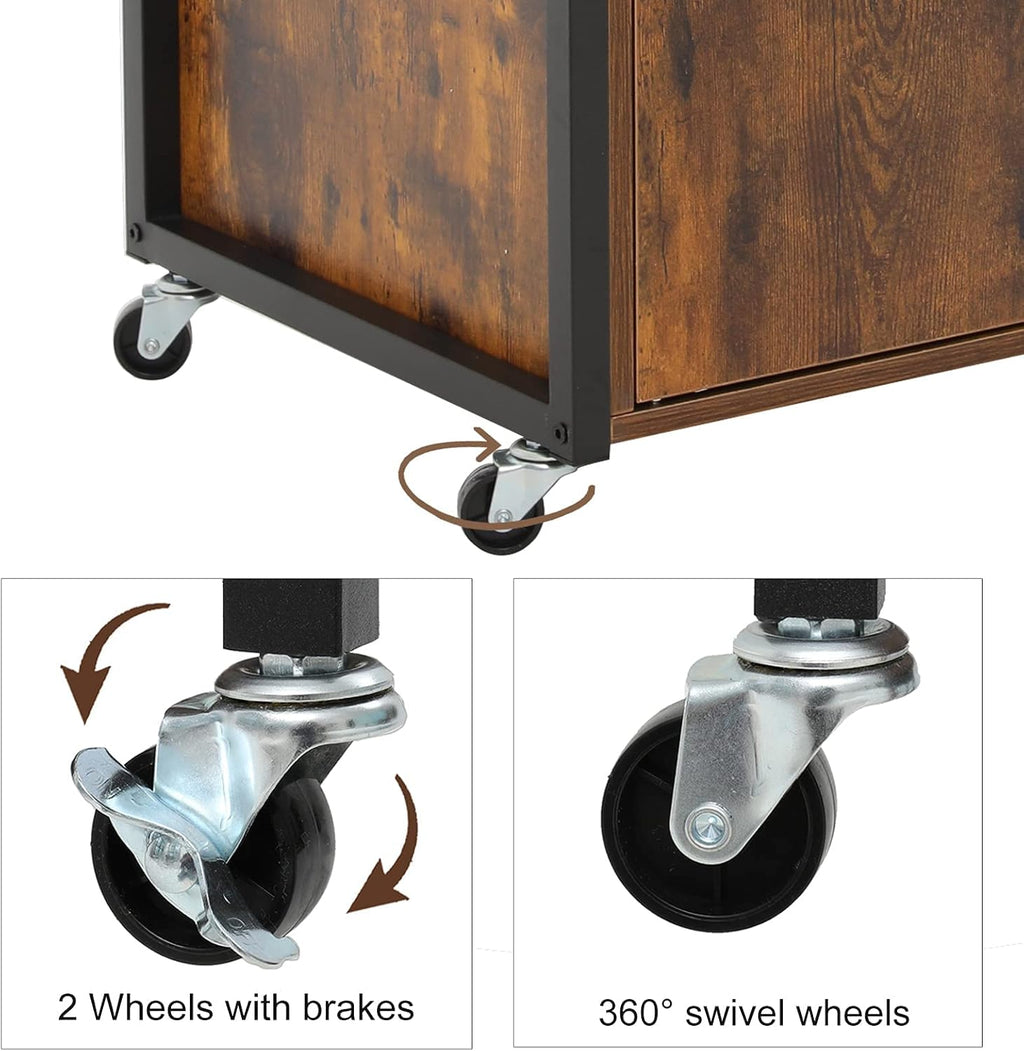 Rolling Kitchen Island Cart with Drawer, Cabinet and Open Shelf O9096