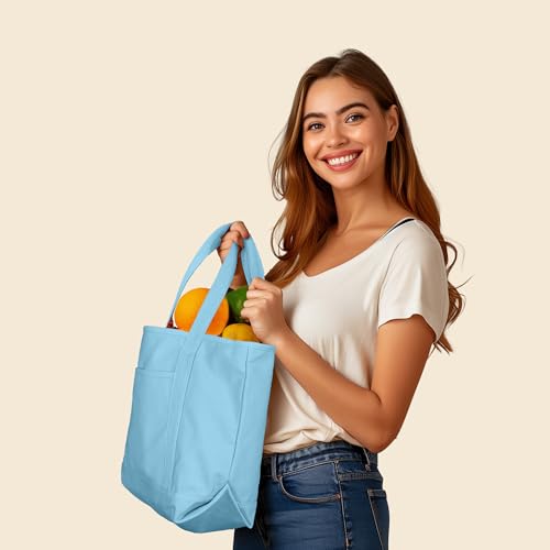 20" Solid Color Cotton Canvas Shopping Tote Bag I293685