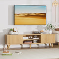 Natural Wood TV Stand with Fluted Sliding Doors W1890