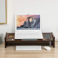 Bamboo Monitor Stand Riser with Drawer, 2 Tier Desk Organizer Stand P12788