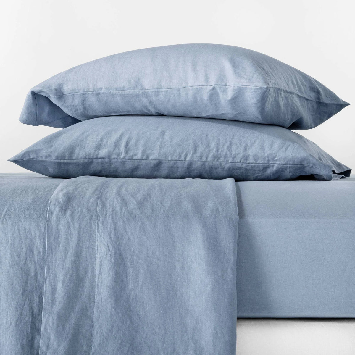 Full 100% Washed Linen Solid Sheet Set Deep Sky Blue U56240