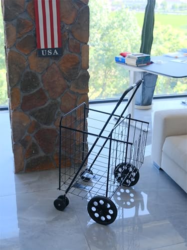 Silver Jumbo Folding Shopping Cart with Double Basket and 360-Degree Wheels S778