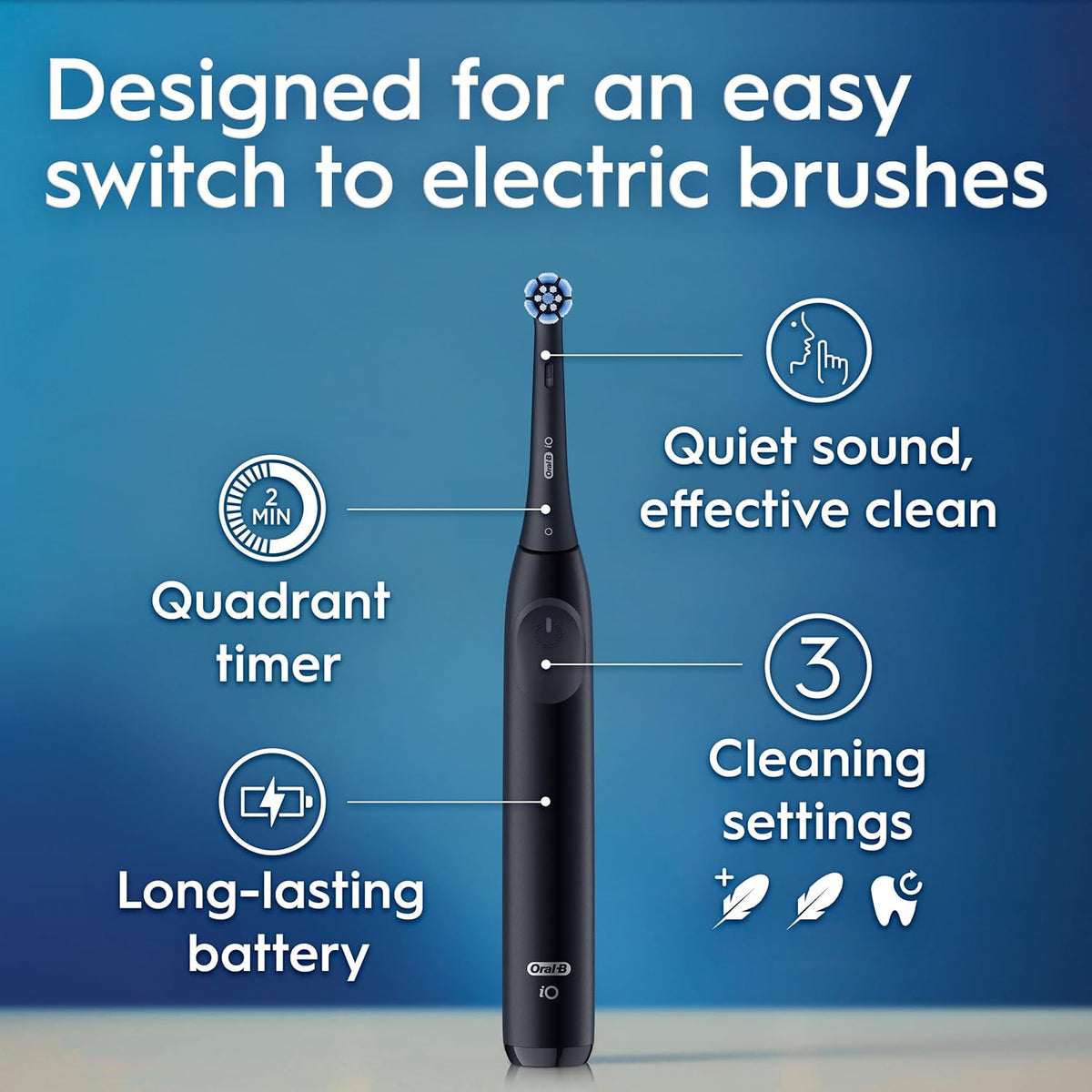 Night Black Rechargeable Electric Toothbrush with 2 Brush Heads O57176