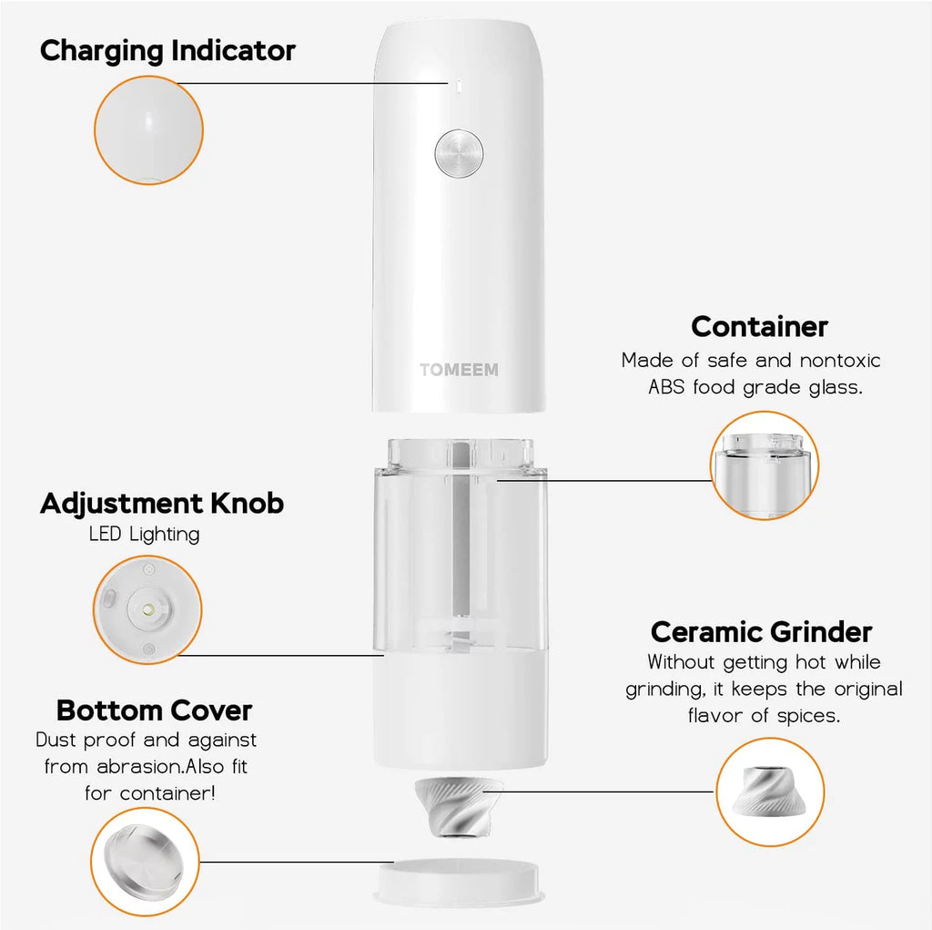 Electric Salt and Pepper Grinder Set Rechargeable 6-Level Adjustable Coarseness LED 46g Z82811