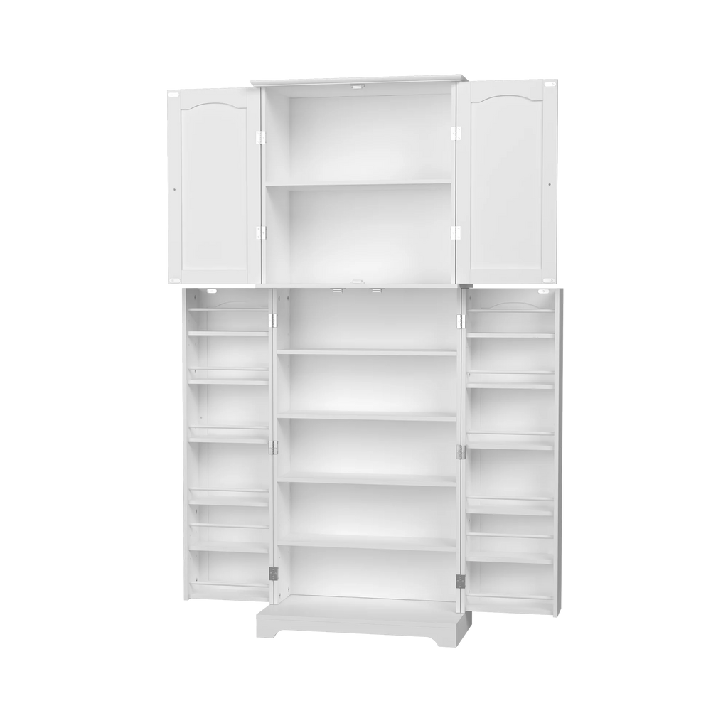 White Tall Kitchen Pantry Storage Cabinet with Doors and Shelves D406