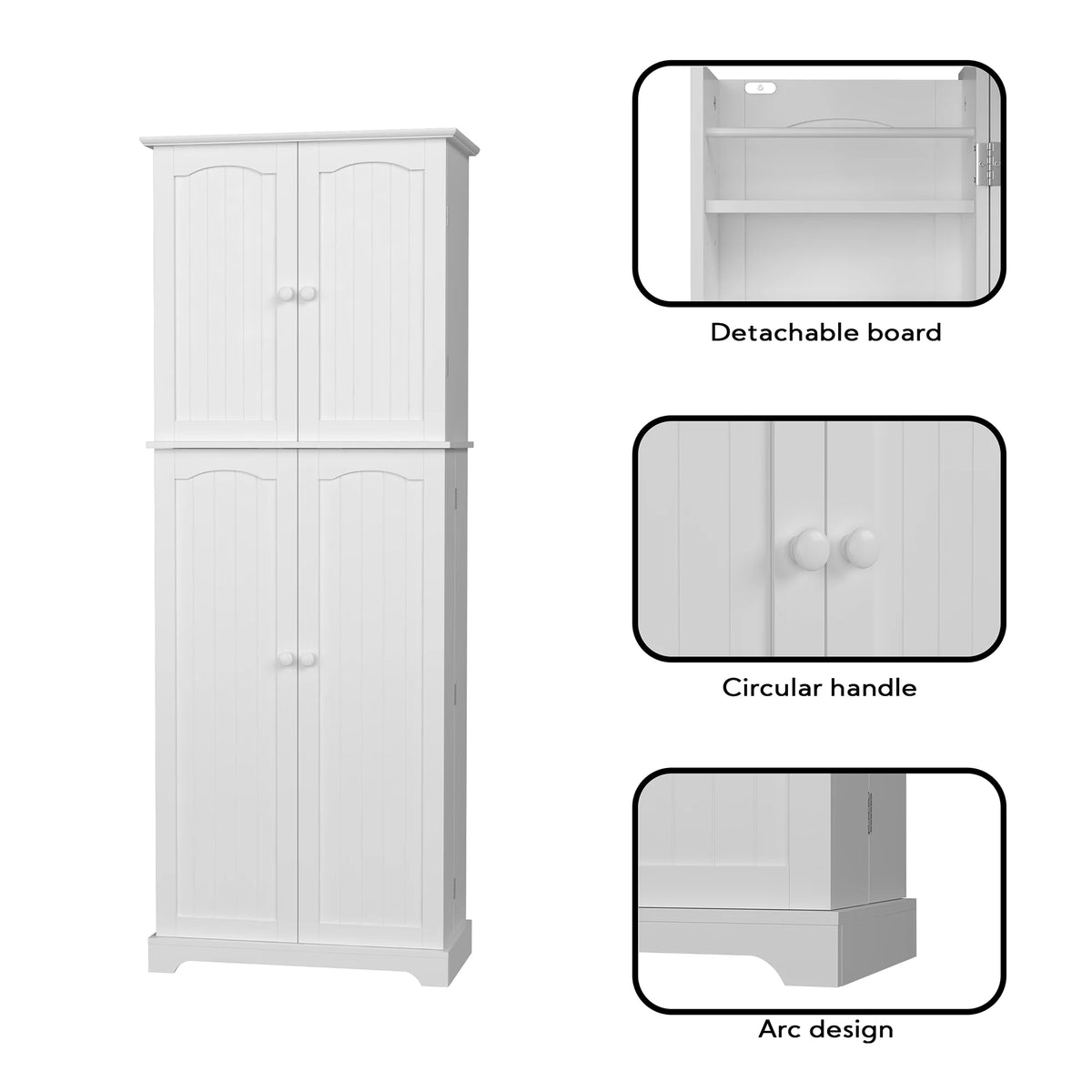 White Tall Kitchen Pantry Storage Cabinet with Doors and Shelves D406
