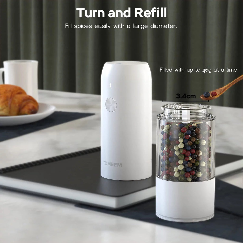 Electric Salt and Pepper Grinder Set Rechargeable 6-Level Adjustable Coarseness LED 46g Z82811