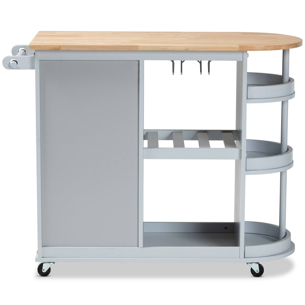 Light Grey Natural Wood Kitchen Storage Cart A945152