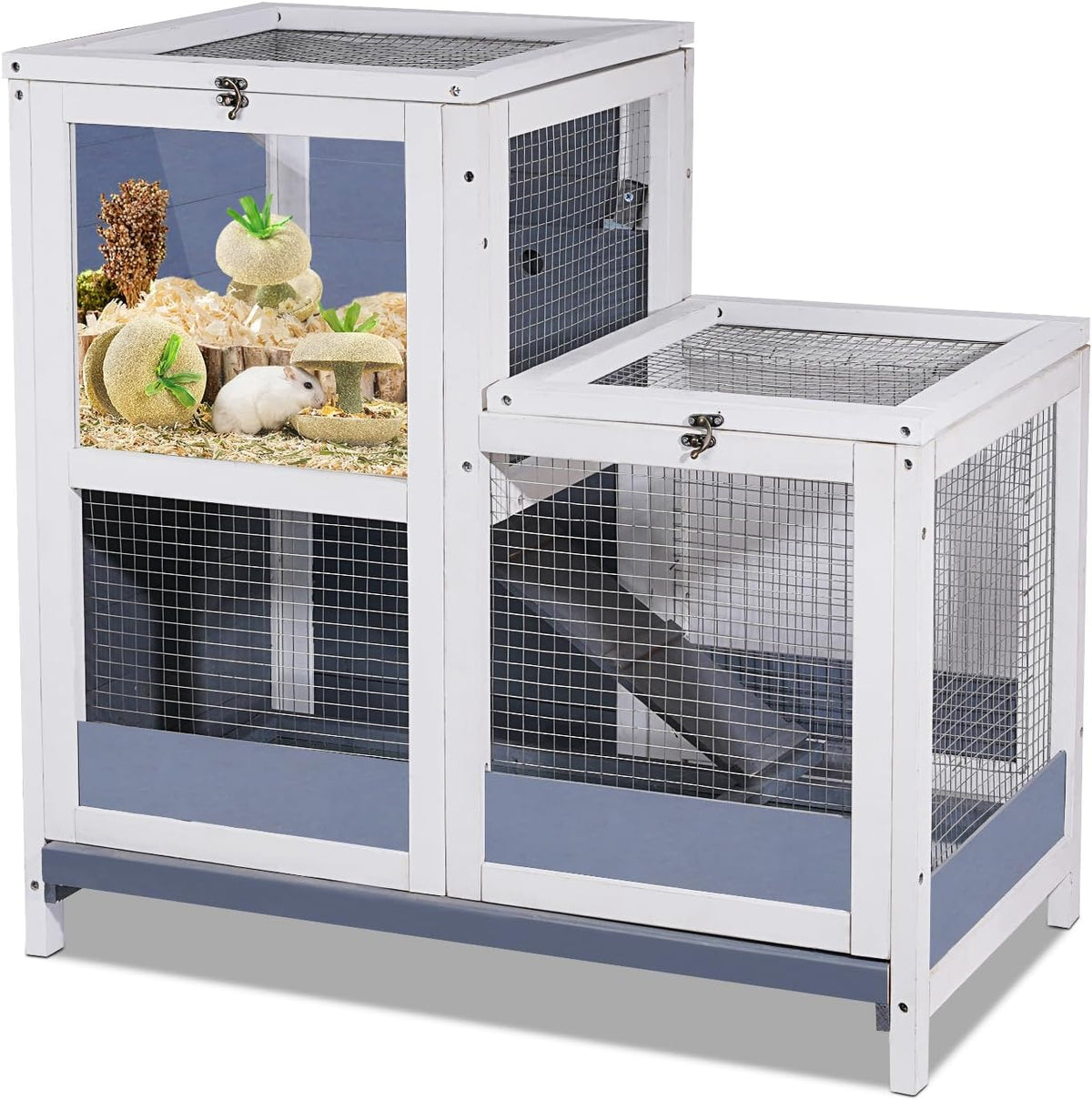 Wooden Guinea Pig Cage with Openable Roofs and Removable Tray C551