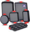 6 Piece Non-Stick Carbon Steel Bakeware Set with Red Silicone Handles R3043