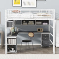 Full Size Metal Loft Bed with Bookcase and Desk E54133