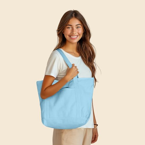 20" Solid Color Cotton Canvas Shopping Tote Bag I293685
