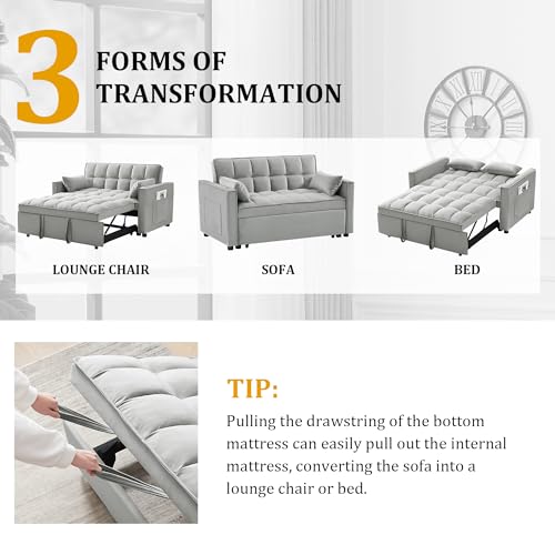 Gray Velvet Convertible Sleeper Sofa Bed F9902