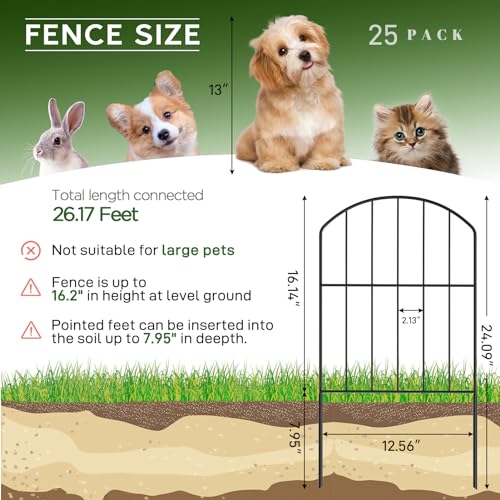 Black 10ft x 24in Rustproof Metal Garden Fence, 10 Pcs B36713