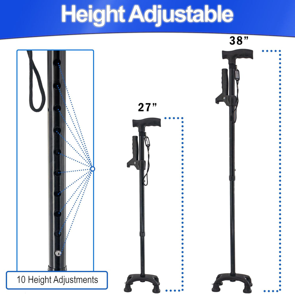 Adjustable Quad Prong Cane with Rotatable Second Support Handle K806