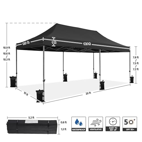 White 10x20 Pop Up Canopy Tent with Wheeled Carry Bag F4249