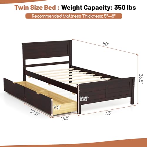 White Twin Size Bed Frame with 2 Drawers U3122