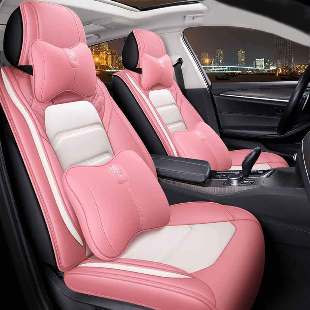 Leather Car Seat Covers 5 Seats Full Set Black Pink Y8481