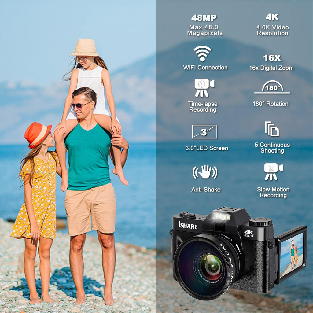48MP 4K Digital Camera with WiFi and 3.0 Inch Flip Screen U3811