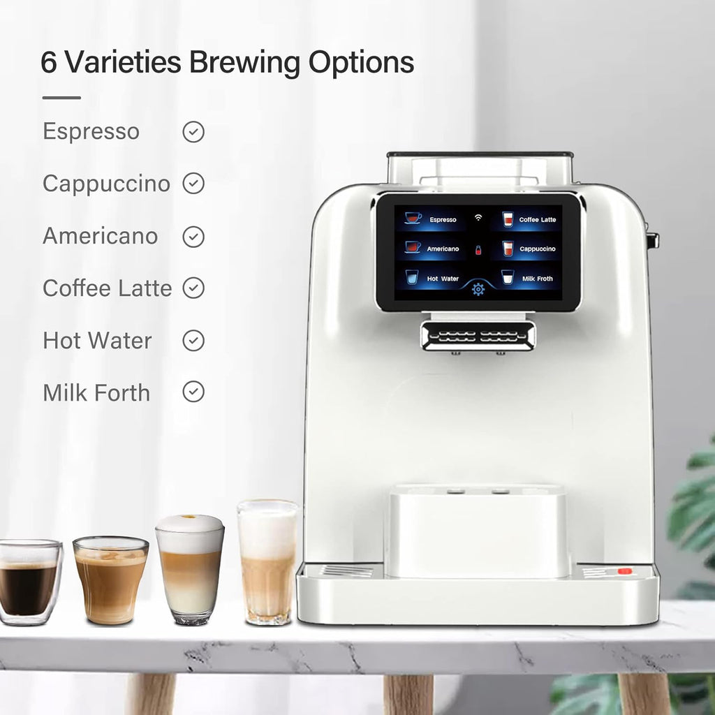 Super Automatic Espresso Coffee Machine with Milk Jug, Built-in Small Refrigerator, Controlled by WIFI Connection (White) I409893