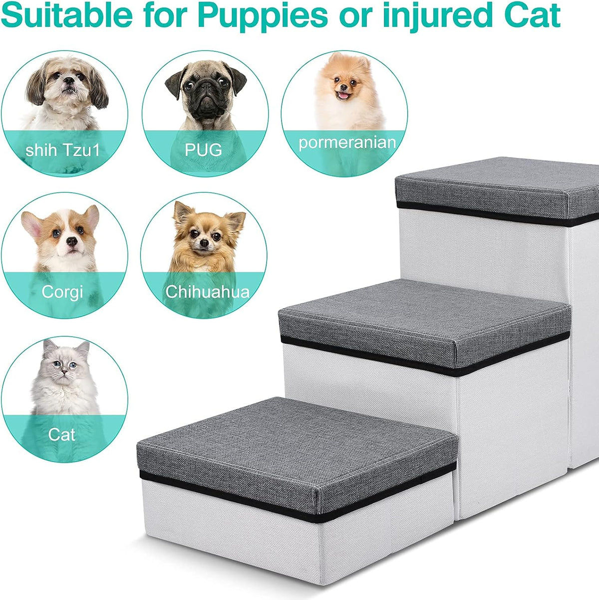 Grey 3 Step Folding Pet Stairs M561174