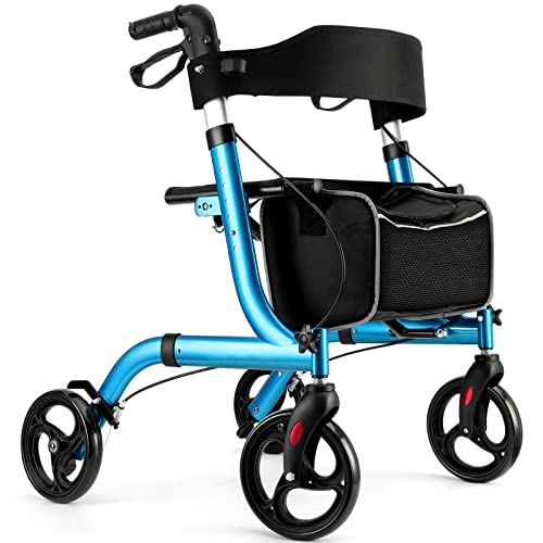 Champagne Lightweight Aluminium Folding Rollator Walker with Seat and 8-inch Wheels B642083