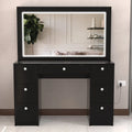 Black Vanity Desk with LED Lights, 7 Drawers, Mirror Y158