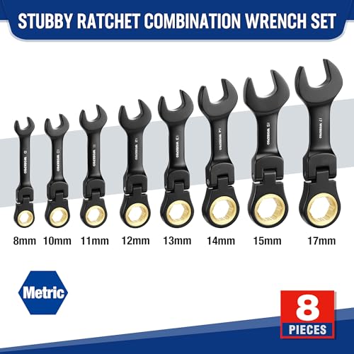 8 Piece Metric 9-17 mm Stubby Ratcheting Combination Wrench Set R126973
