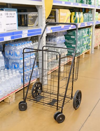 Silver Jumbo Folding Shopping Cart with Double Basket and 360-Degree Wheels S778