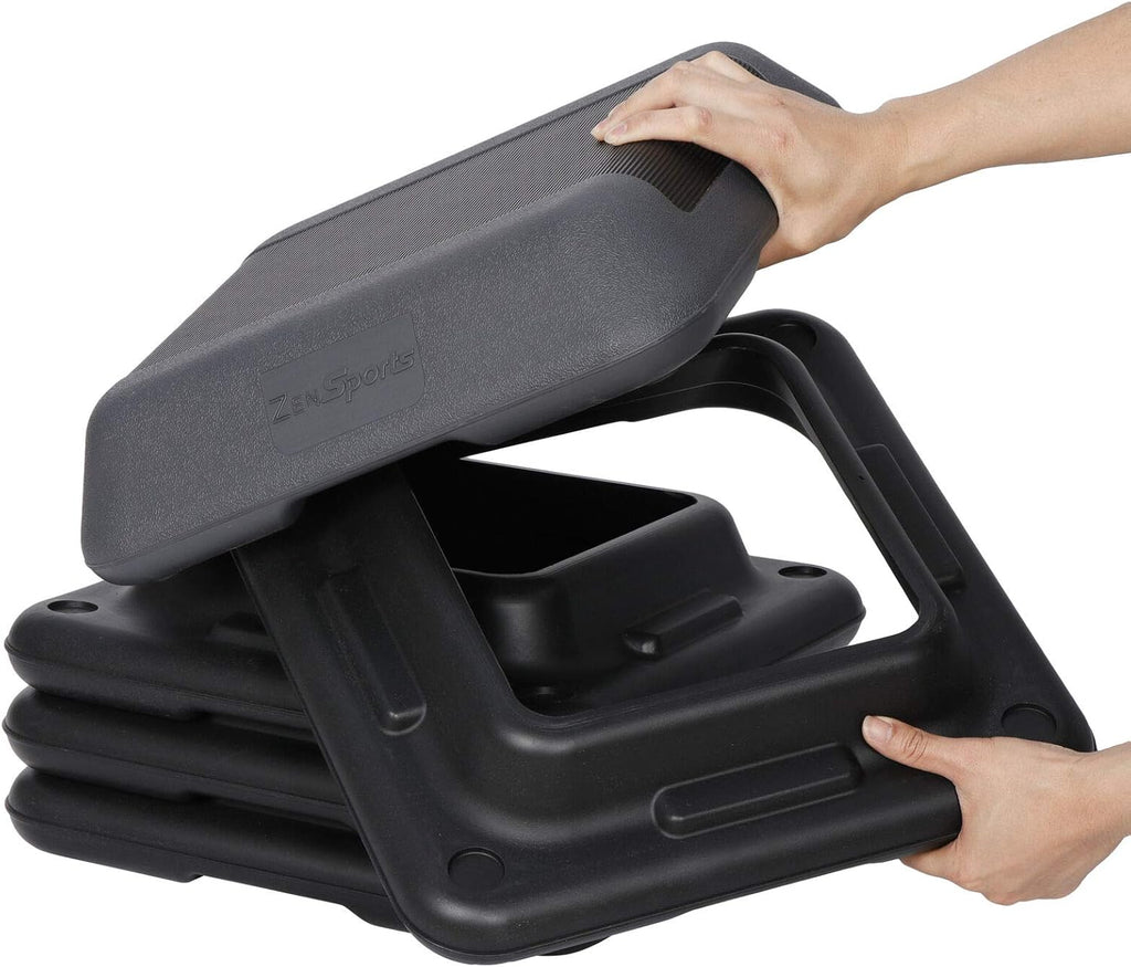 16"" x 16"" Adjustable Height Stepper Square Workout Platform with 4 Risers, Grey&Black V36272