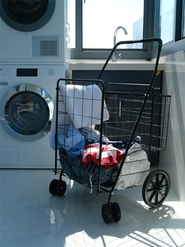 Silver Jumbo Folding Shopping Cart with Double Basket and 360-Degree Wheels S778