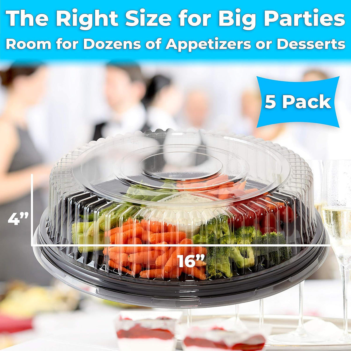 Black Plastic 16 in. Serving Tray and Lid 5pk U36558
