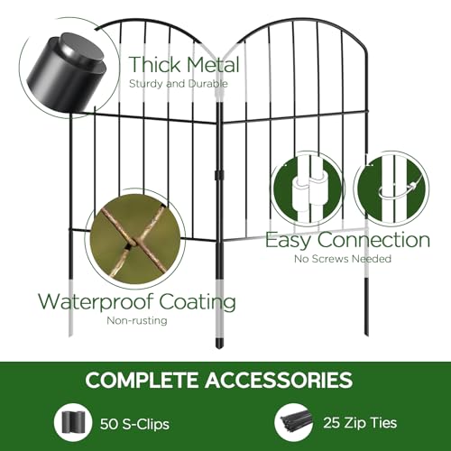 Black 10ft x 24in Rustproof Metal Garden Fence, 10 Pcs B36713