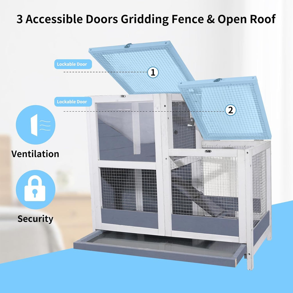 Wooden Guinea Pig Cage with Openable Roofs and Removable Tray C551