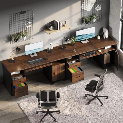 59" Executive Desk with 2 Drawers, Storage Cabinet, File Drawer, Keyboard Tray & 2 Pedestals, Cherry Q46581