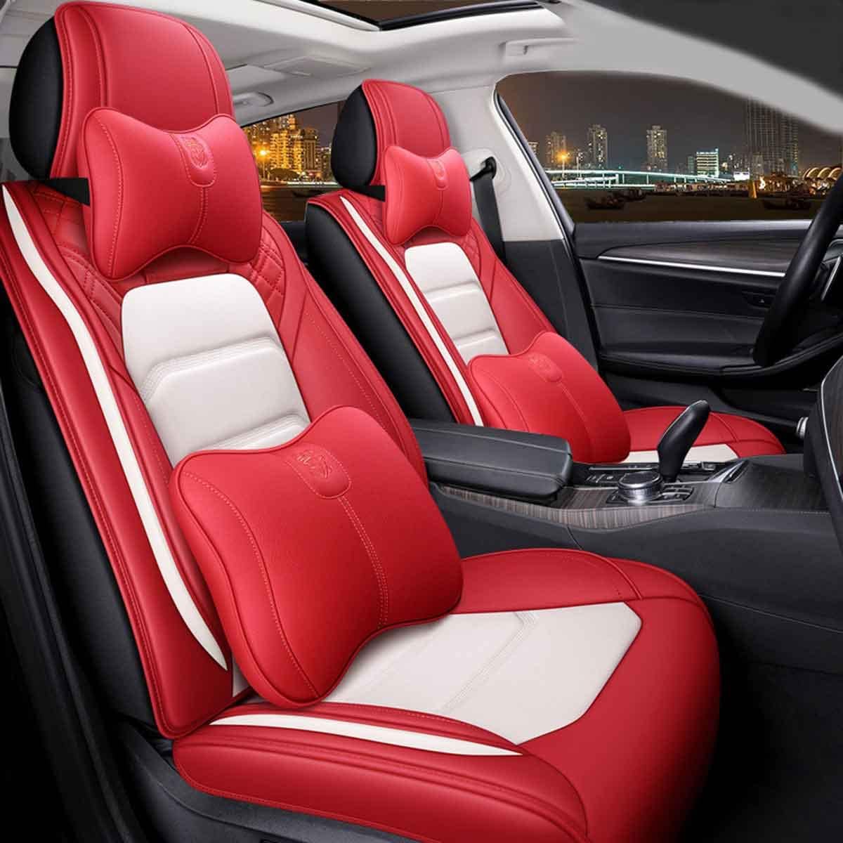 Leather Car Seat Covers 5 Seats Full Set Black Pink Y8481