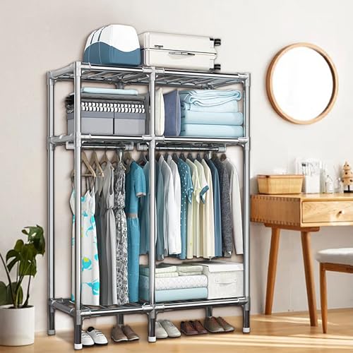 Metal Wardrobe Closet with 2 Hanging Rods, Storage Shelves (43.3 x 17.7 x 67 Inches) A972
