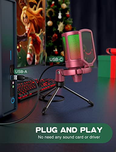 Gaming USB Microphone with Quick Mute, RGB Indicator, Tripod Stand, Pop Filter, Shock Mount, Gain Control T49768