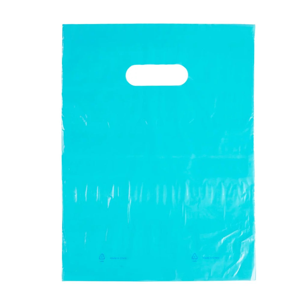 Teal Blue Plastic Shopping Bags with Die Cut Handles Lightweight 9x12 Pack of 1,000 N33311