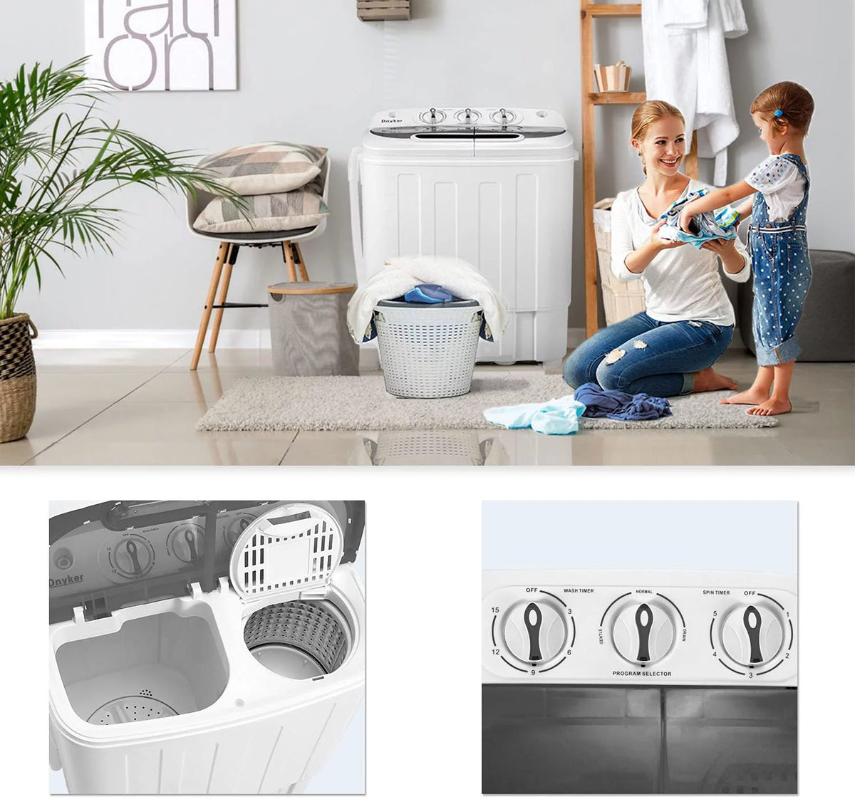 White Twin Tub Portable 16.5 lbs. Washing Machine and Dryer Combo H968