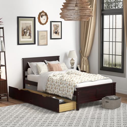 White Twin Size Bed Frame with 2 Drawers U3122