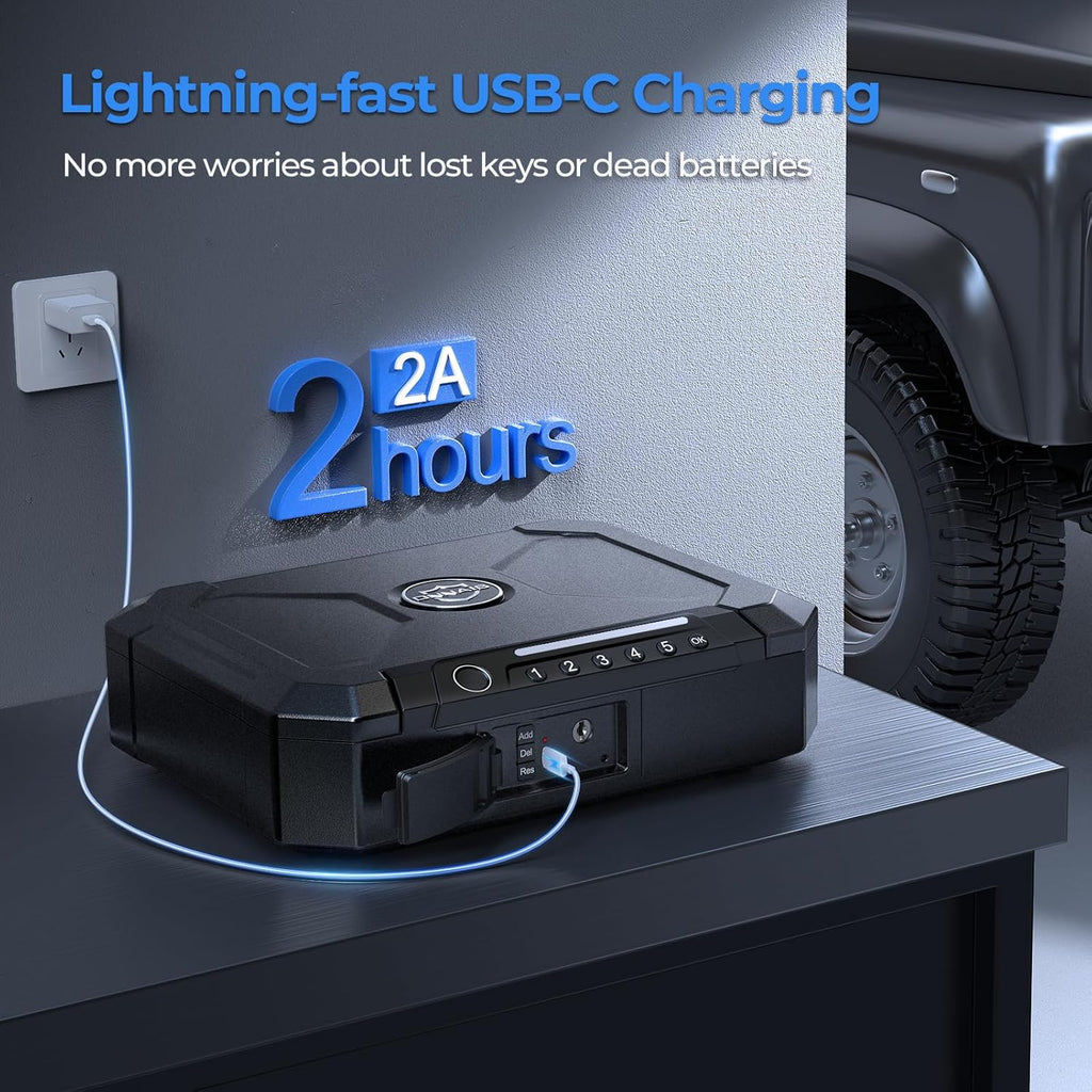 Biometric Fingerprint Gun Safe with USB-C Charging and Interior Light L3161