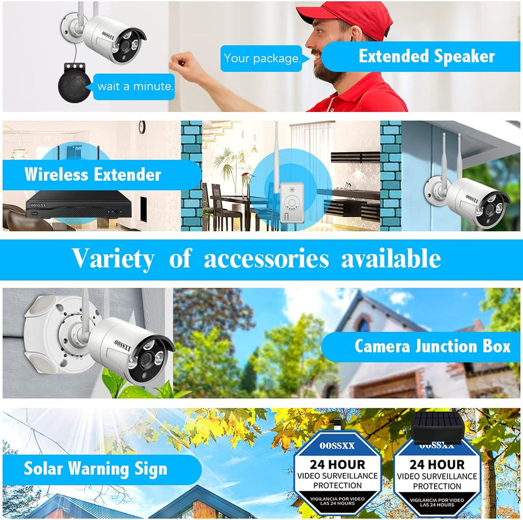 2K 3.0MP Wireless Security Camera System, 8 Channel NVR Outdoor Home Surveillance with 4TB HDD O652