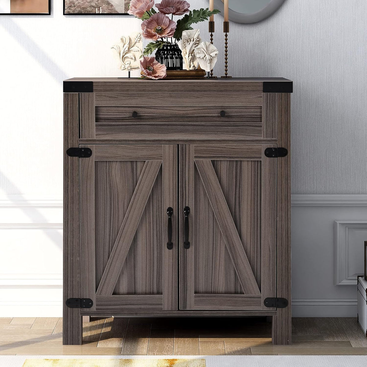 Wood 2 Barn Door Cabinet with Drawer U790238