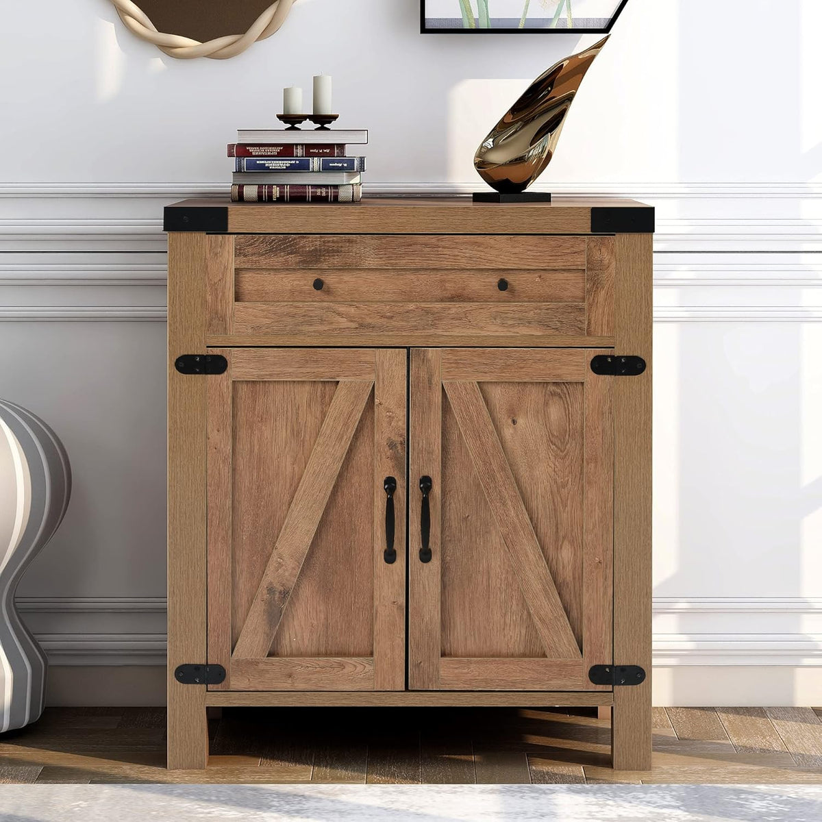 Wood 2 Barn Door Cabinet with Drawer U790238