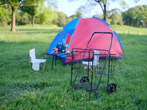Silver Jumbo Folding Shopping Cart with Double Basket and 360-Degree Wheels S778