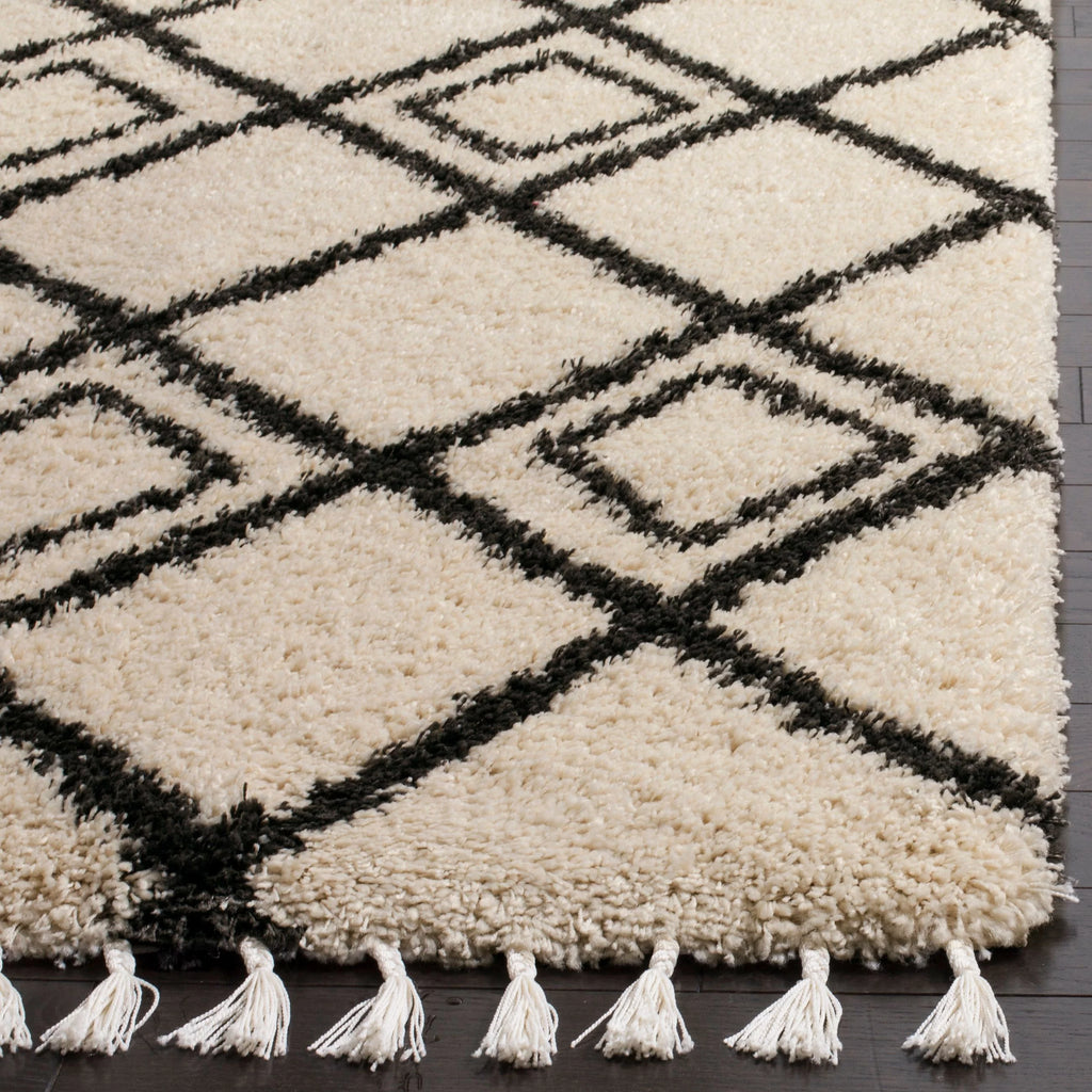 Cream Charcoal 8' x 10' Geometric Shag Area Rug N12176
